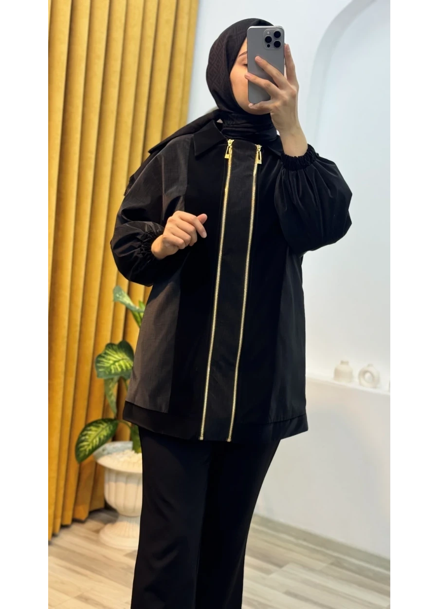 Fermuar Detaylı Takım Siyah