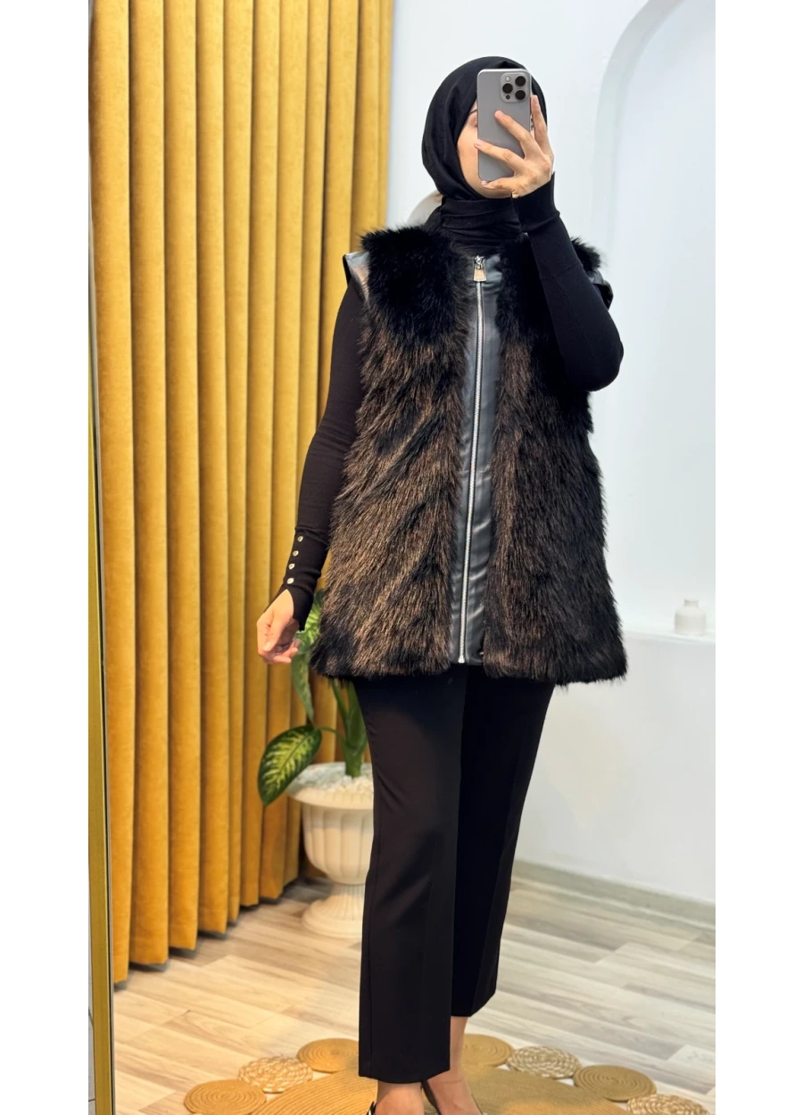 Marcha Fermuarlı Pelüş Yelek Siyah