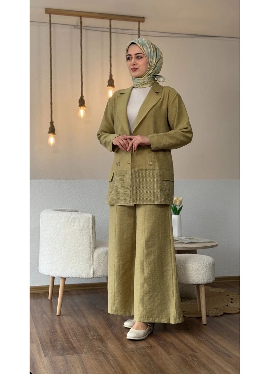 Armine Trend Ceket Pantolonlu Takım Yağ Yeşili