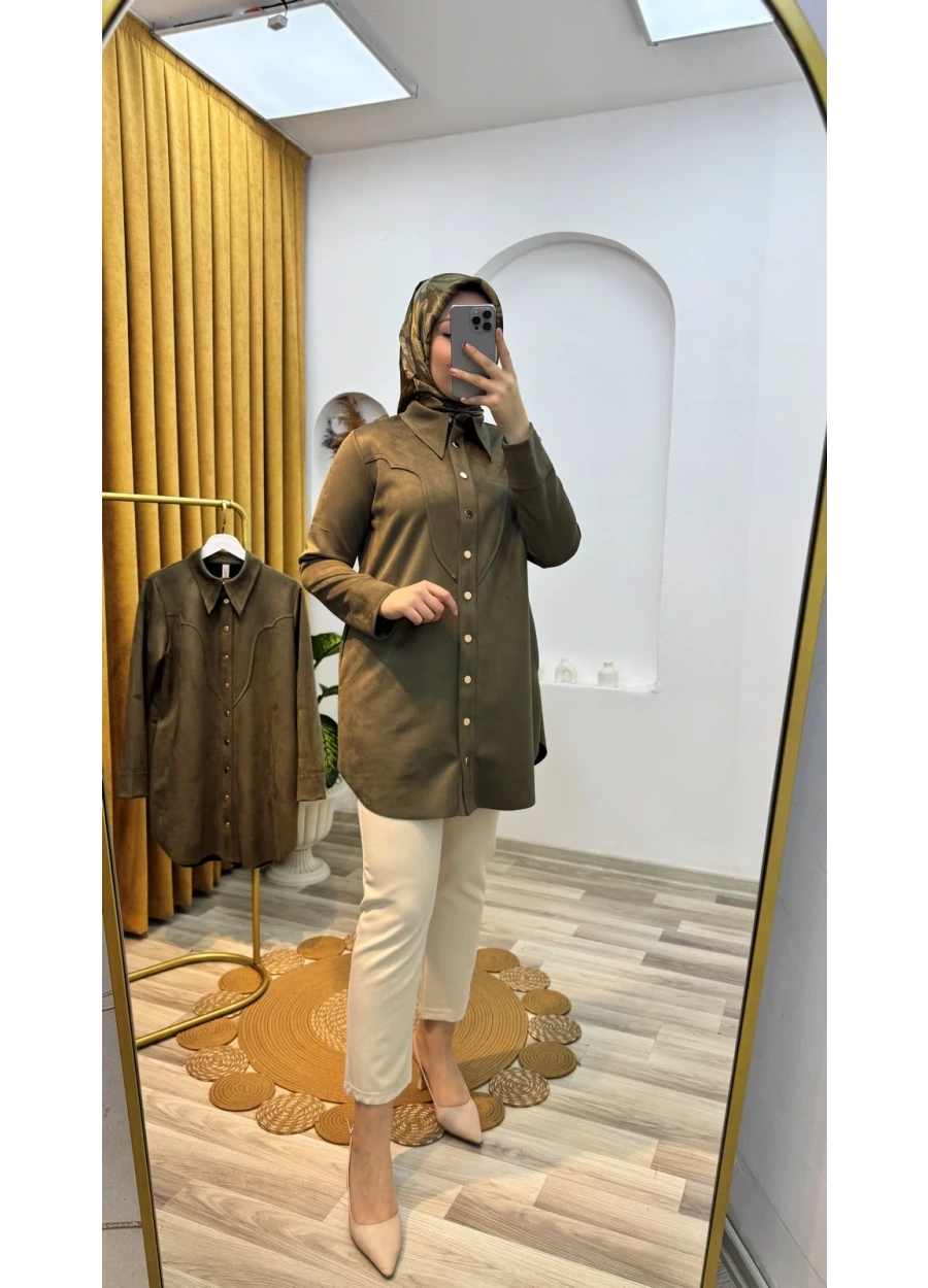 Esswaap Çıtçıt Kapamalı Süet Ceket Haki