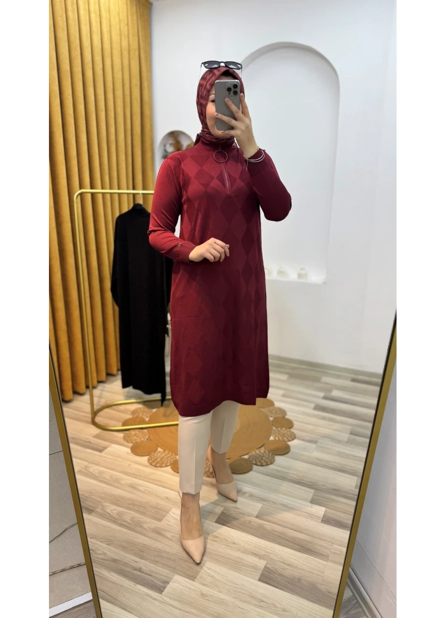 Armine Trend Baklava Desen Triko Tunik Bordo