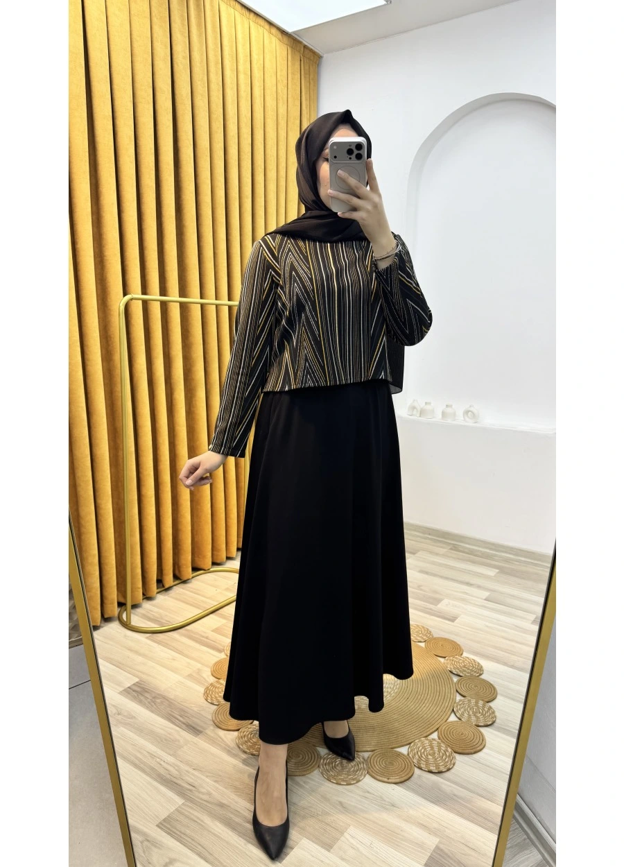 Armine Trend Bluz Desenli Etekli Takım