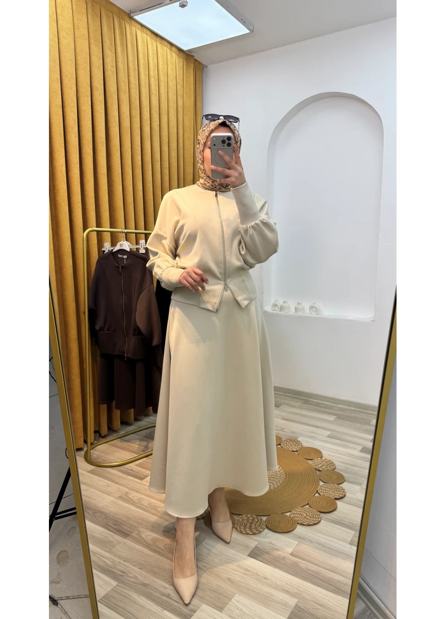 Scuba Etekli Takım Bej