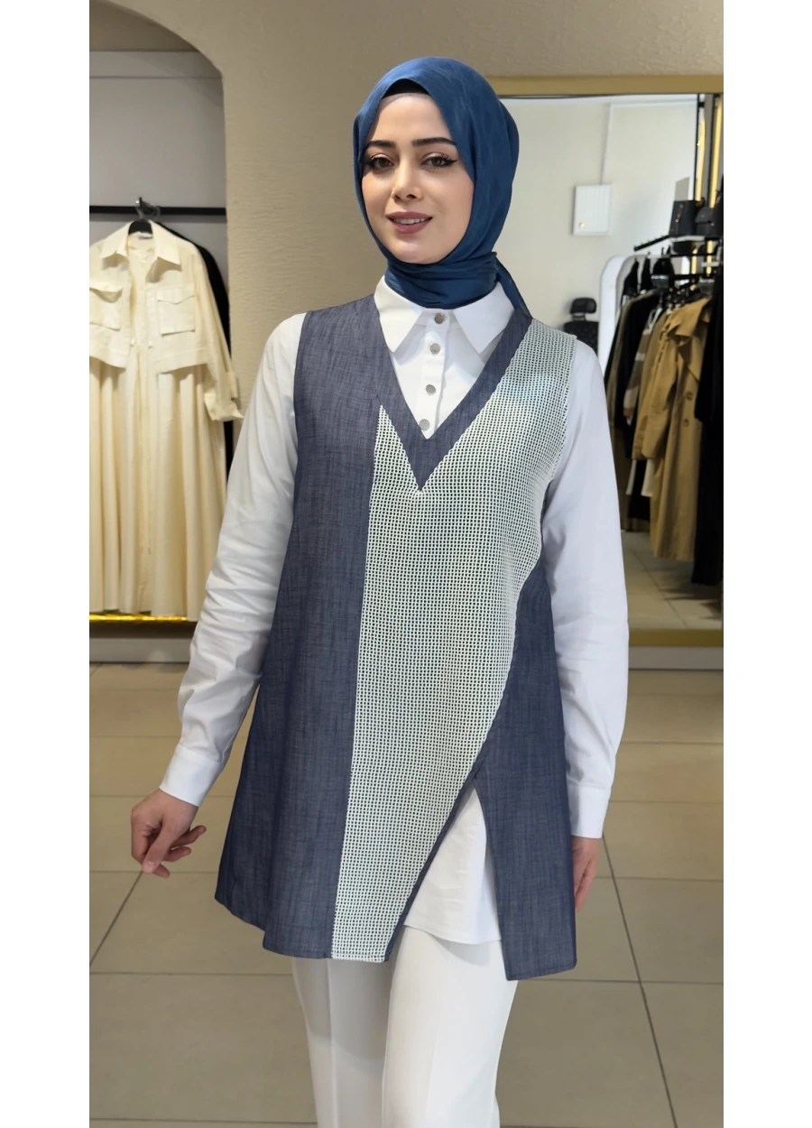 File Detaylı Denim İç Dış Takım