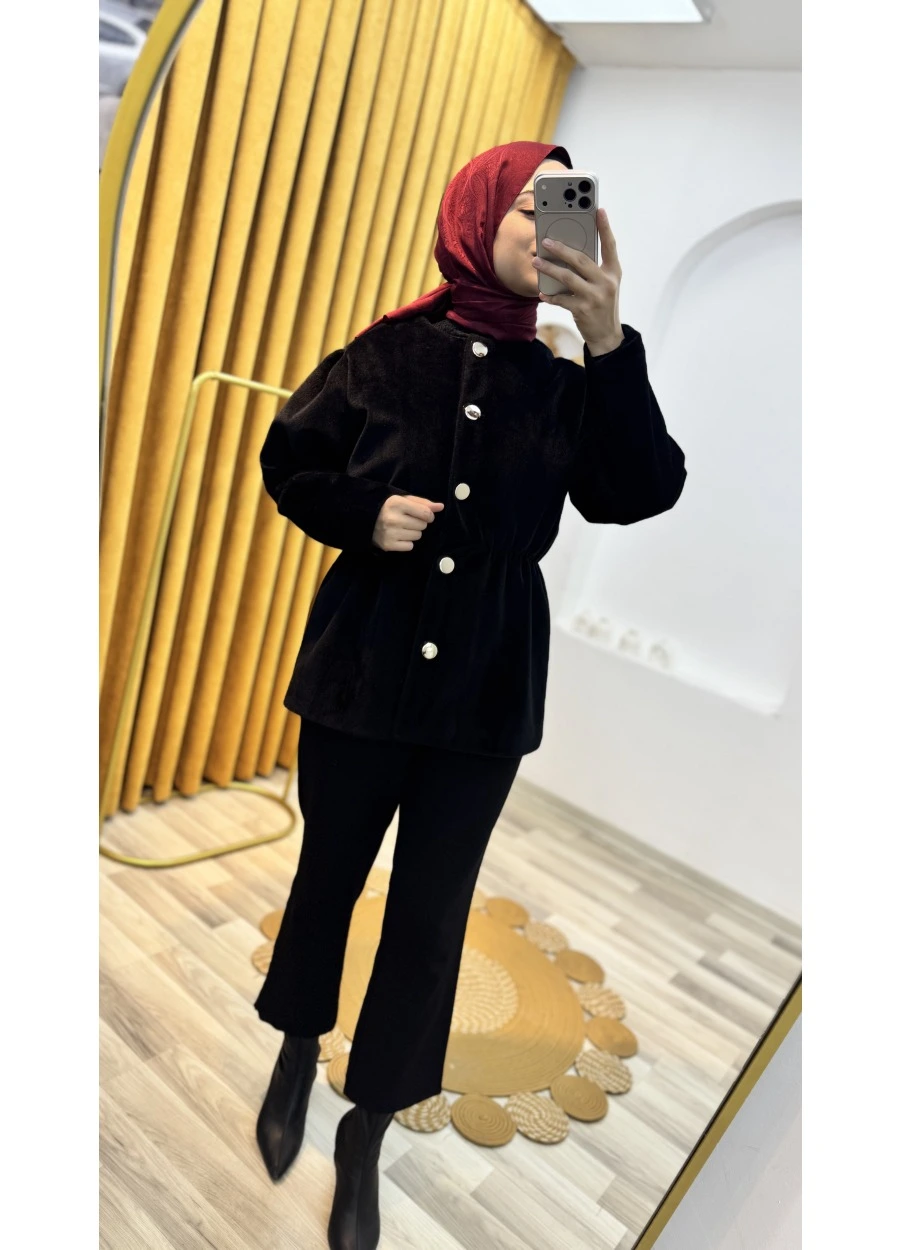 Belden Büzgülü Ceket Siyah