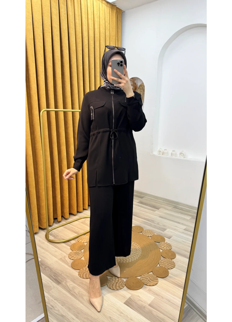 Armine Trend Broş Detaylı İkili  Takım Siyah