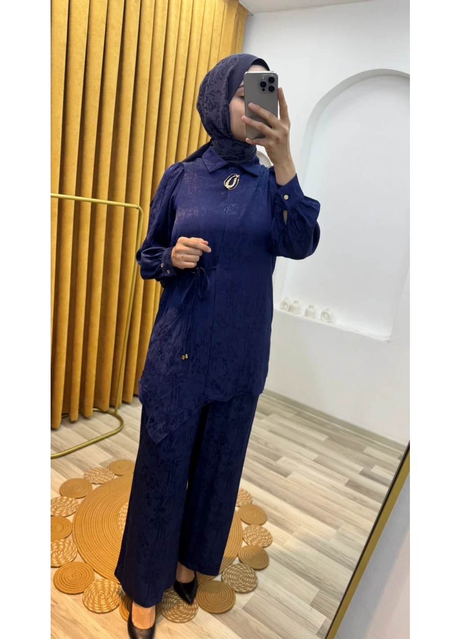 Armine Trend Jakar Kumaş Pantolonlu Takım Mavi