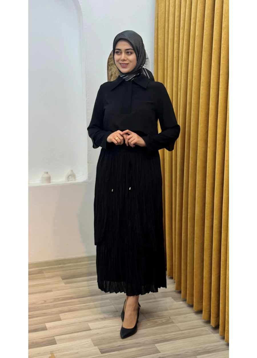 Büzgü Etekli Takım Siyah