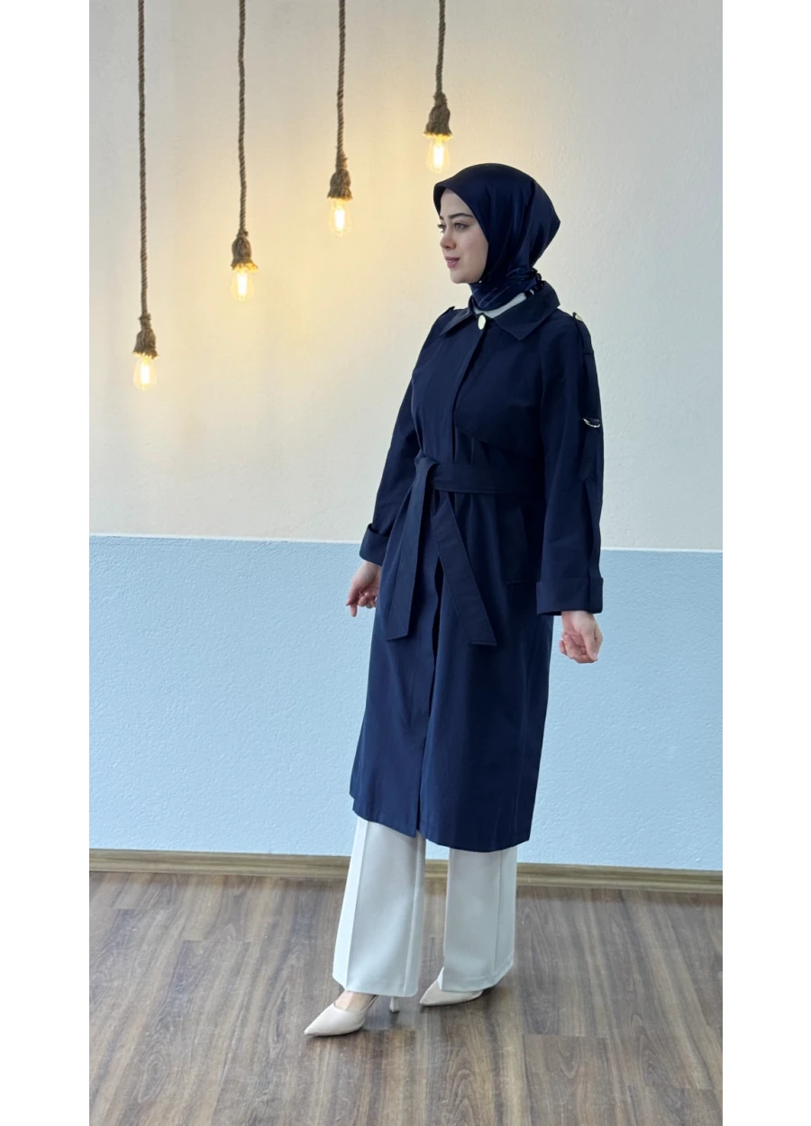 Armine Trend Kol Toka Detay Trenç Lacivert