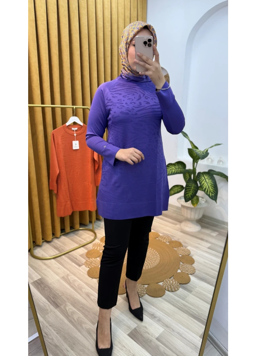 Armine Trend Desenli Triko Tunik Mor