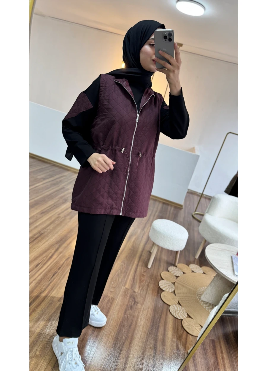 Yelekli Üçlü Takım Bordo