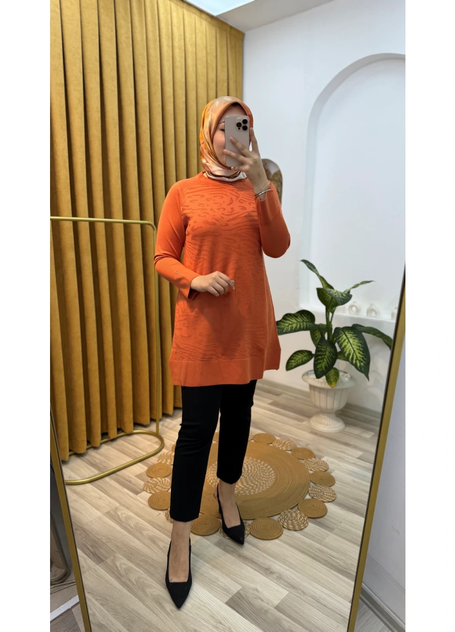 Armine Trend Desenli Triko Tunik Oranj