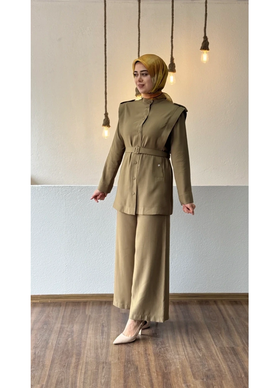 Armine Trend Kemer Detay Pantolonlu Takım Yeşil