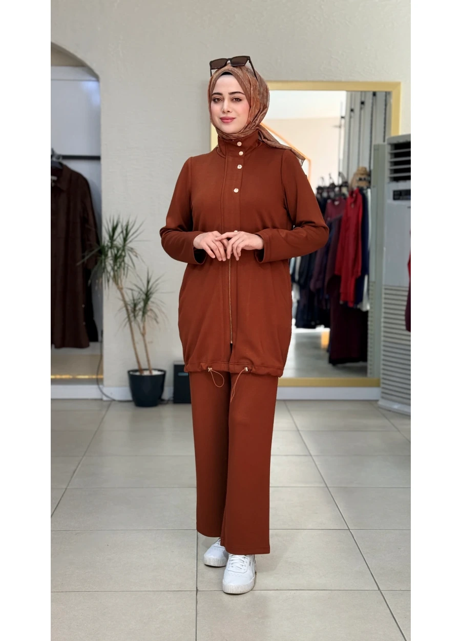 Esswaap Oysh Kumaş Günlük Pantolonlu Takım Taba