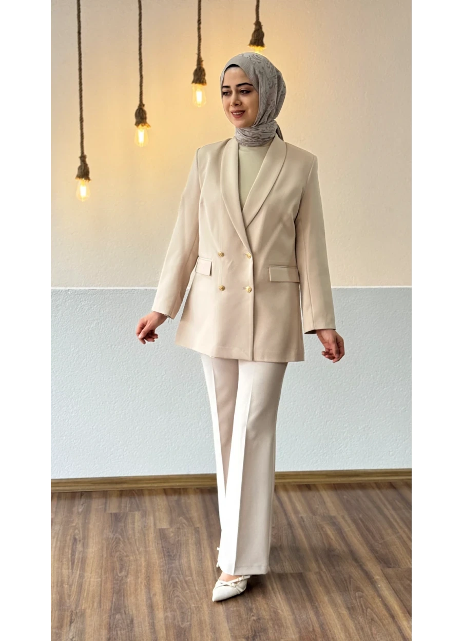 Noshe Kruvaze Kapamalı Ceket Bej