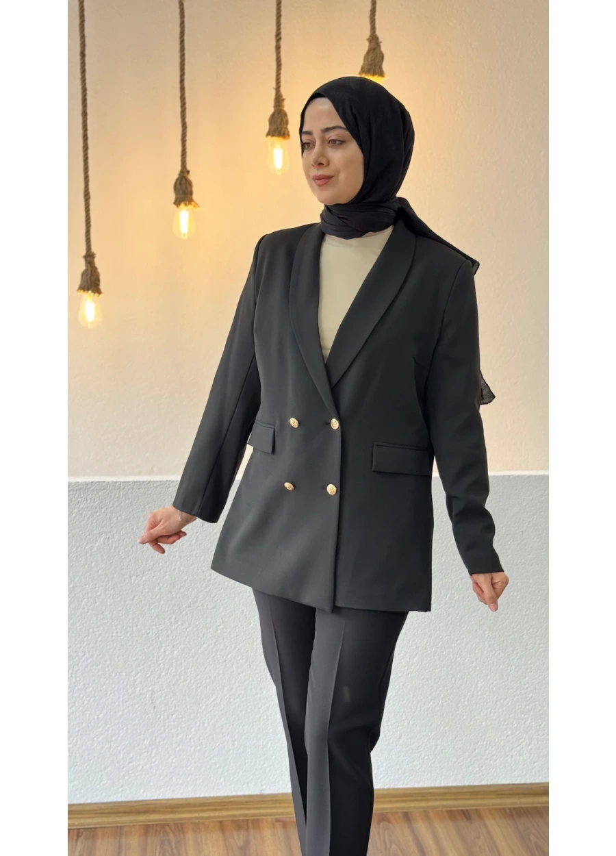 Noshe Kruvaze Kapamalı Ceket Siyah