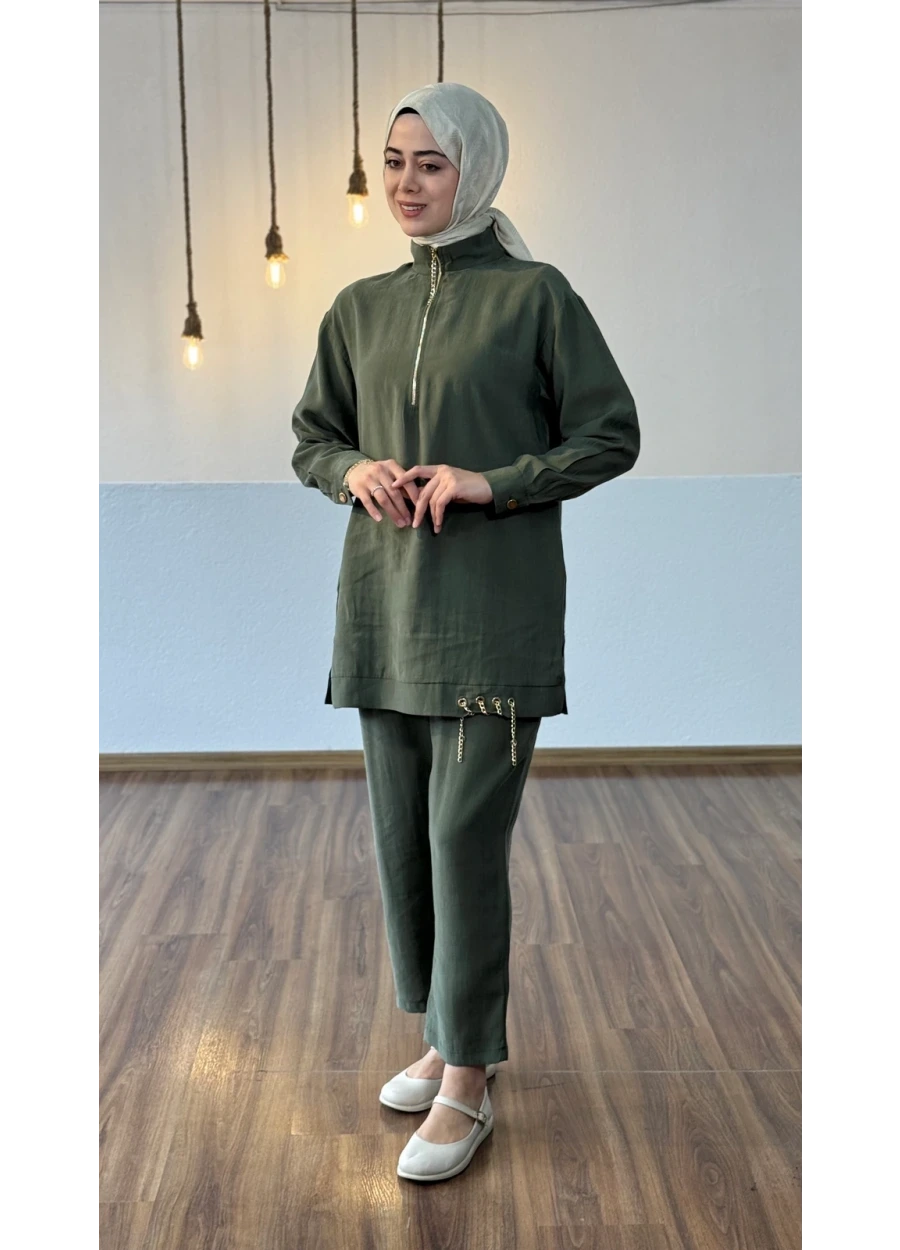 Marcha Patı Fermuarlı Eteği Zincirli Pantolon Takım Haki