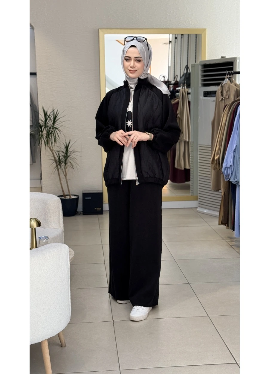 Qashe Oysho Kumaş Spor Üçlü Pantolonlu Takım Siyah