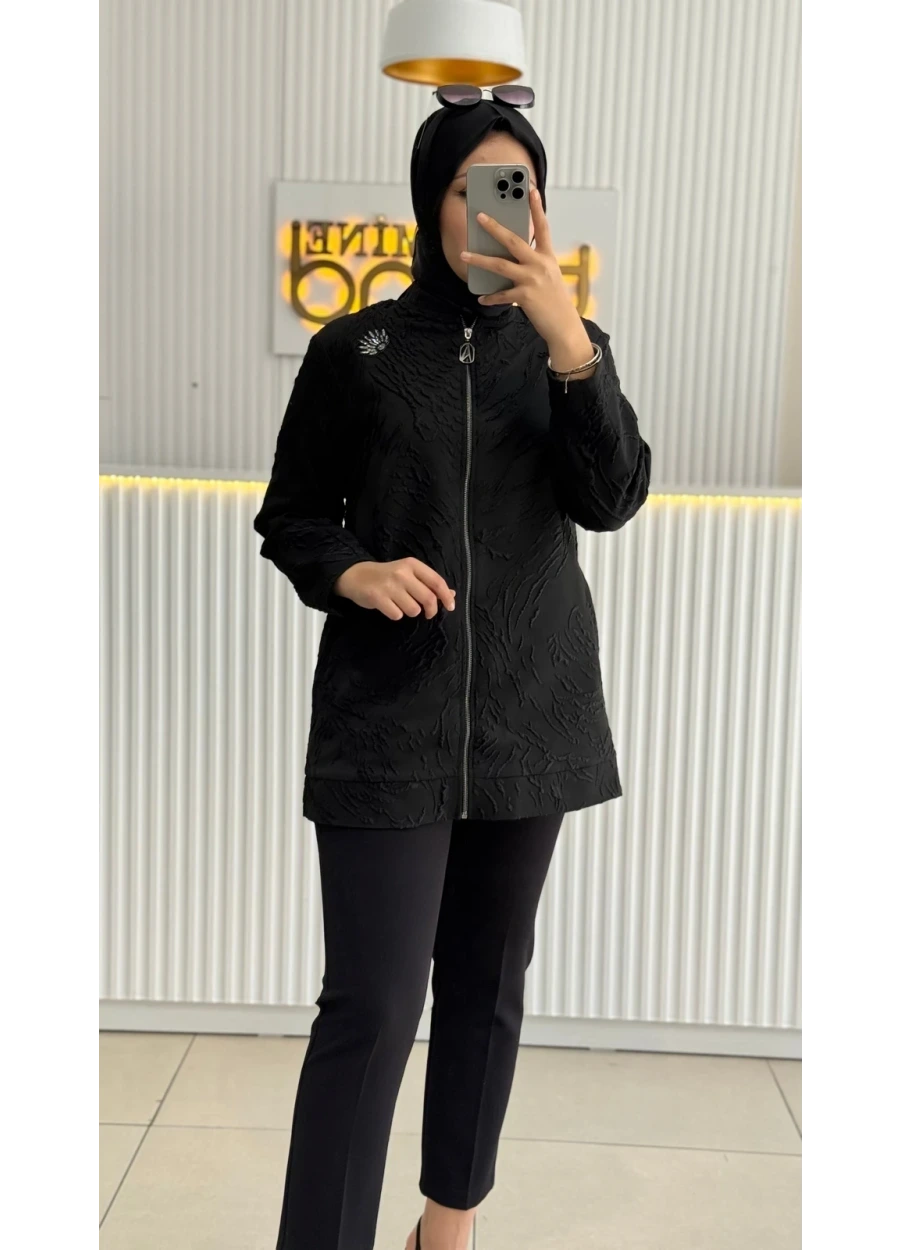 Armine Trend Kumaşı Kabartmalı Fermuarlı Tunik