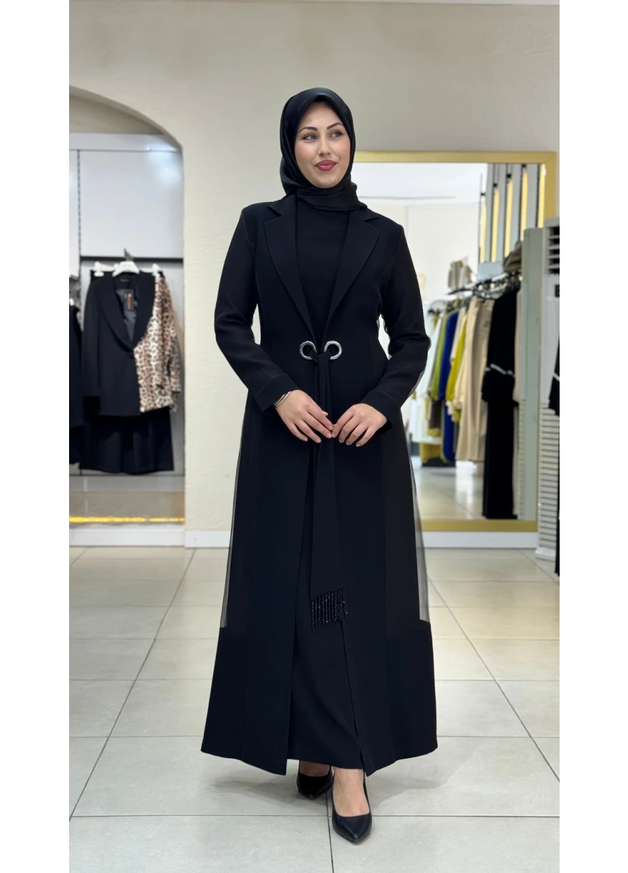 Kuş Gözü Bağlamalı Abaya