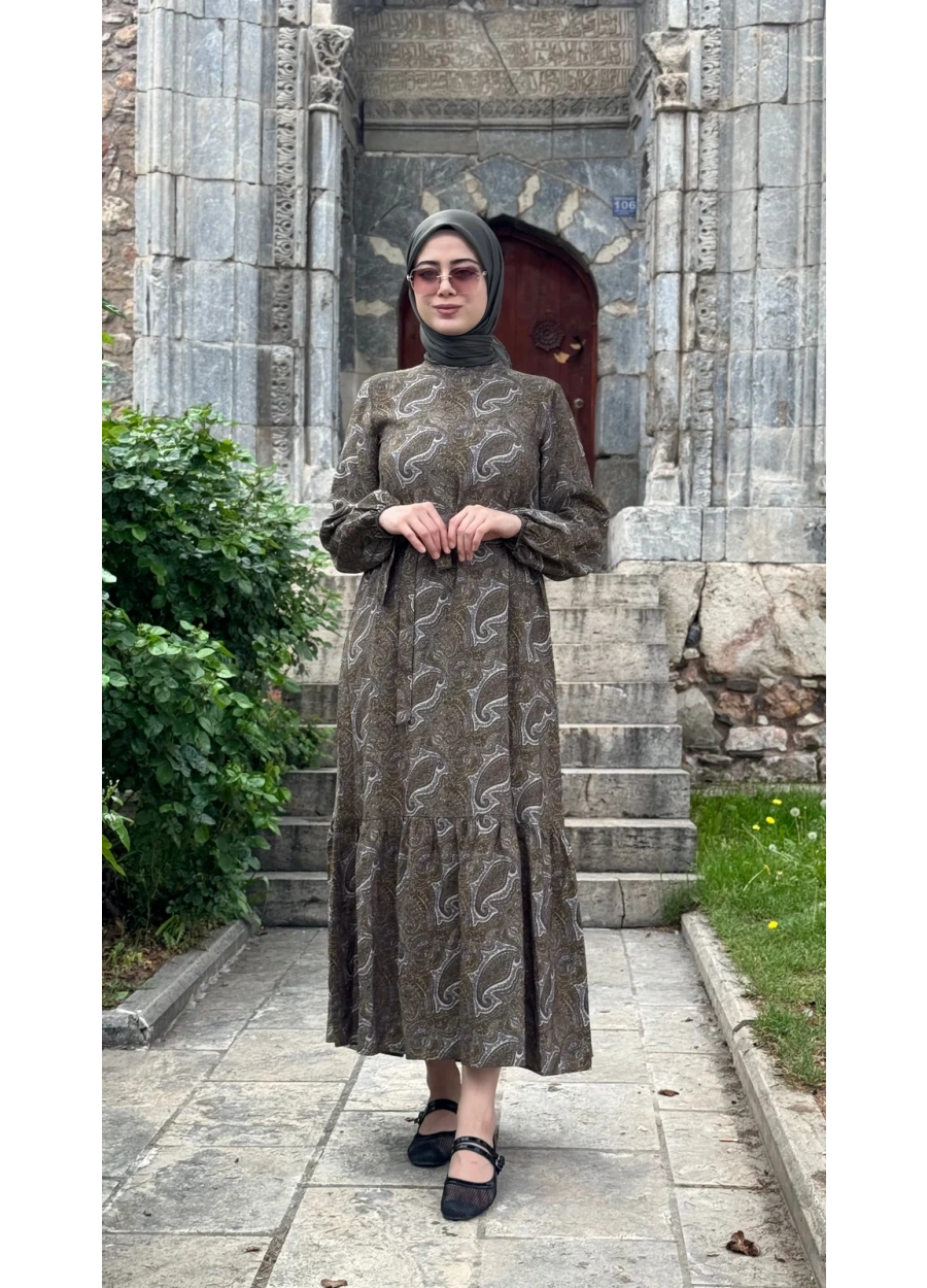 Armine Trend Desenli Belden Kuşaklı Elbise