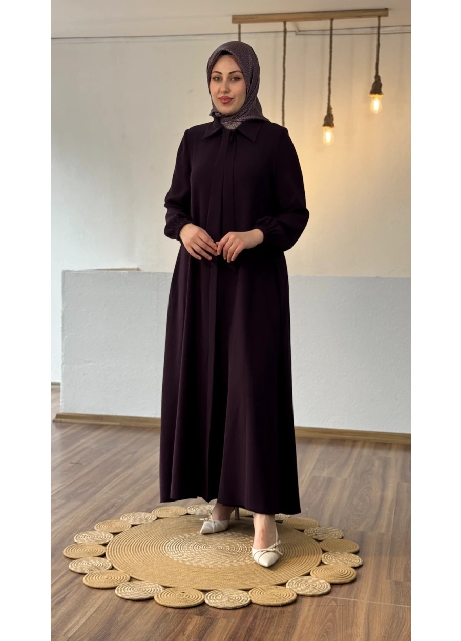 Kravat Detaylı Ferace Mor