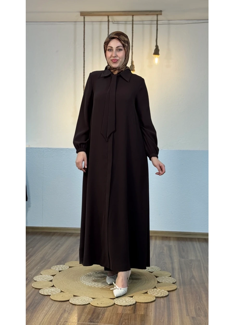 Kravat Detaylı Ferace Kahverengi