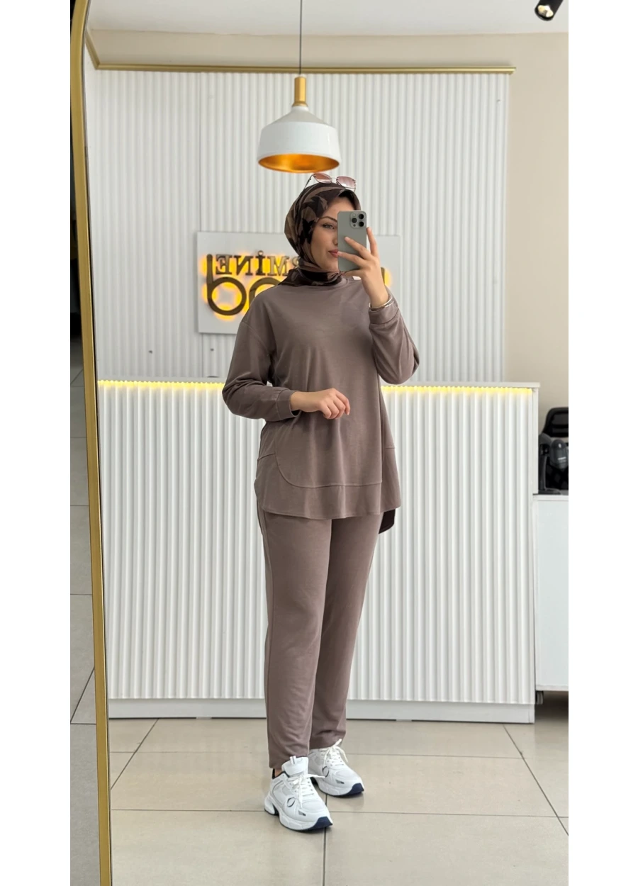 Basic Pantolonlu Takım Kahverengi