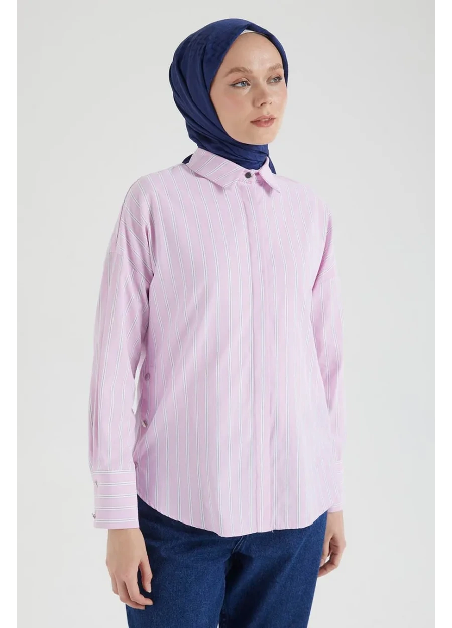 ARMİNE TREND  Yanları Çıt Çıt Detaylı Gömlek Pembe