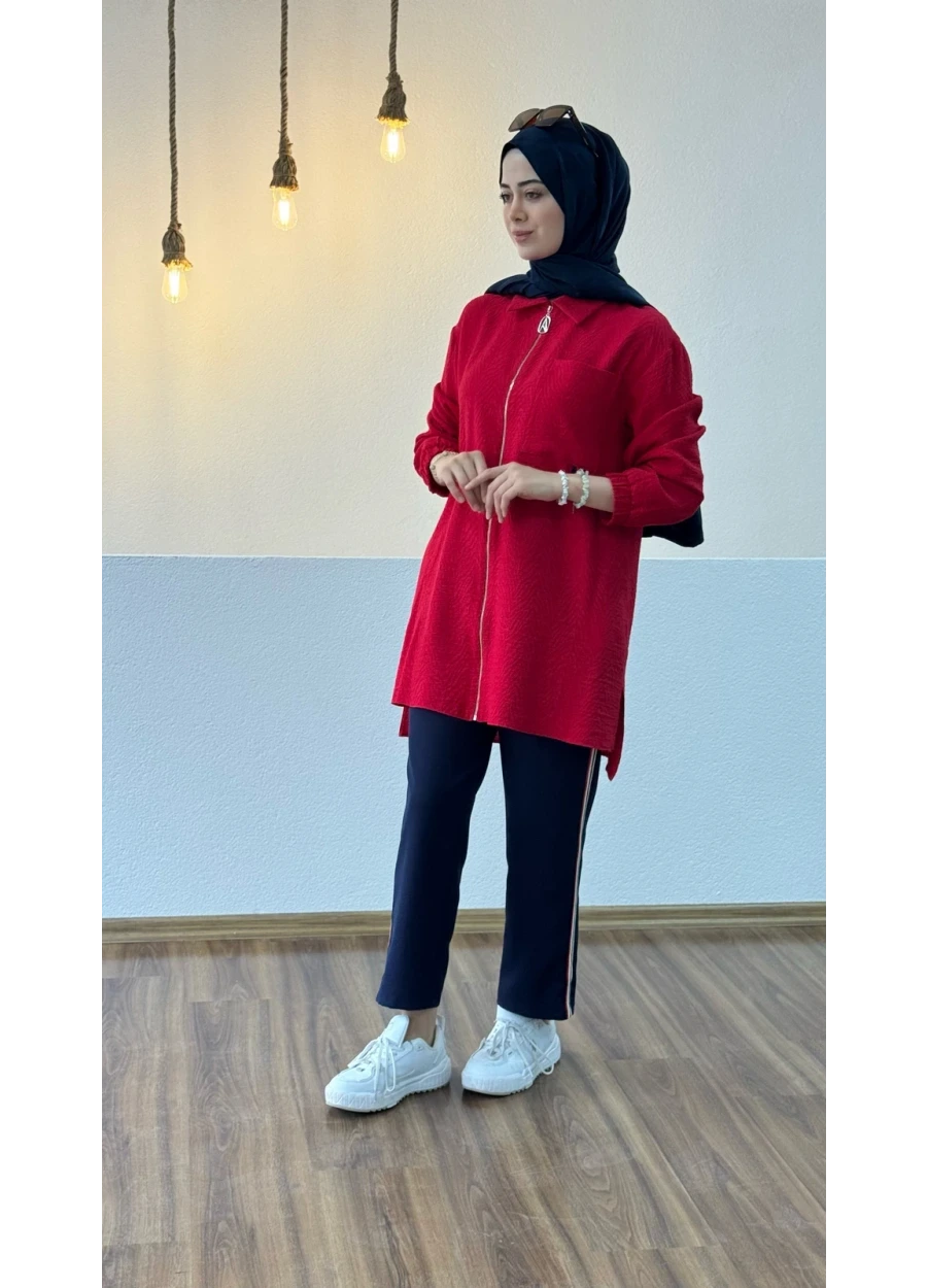 Armine Trend Çizgi Biye Detay Pantolonlu Takım