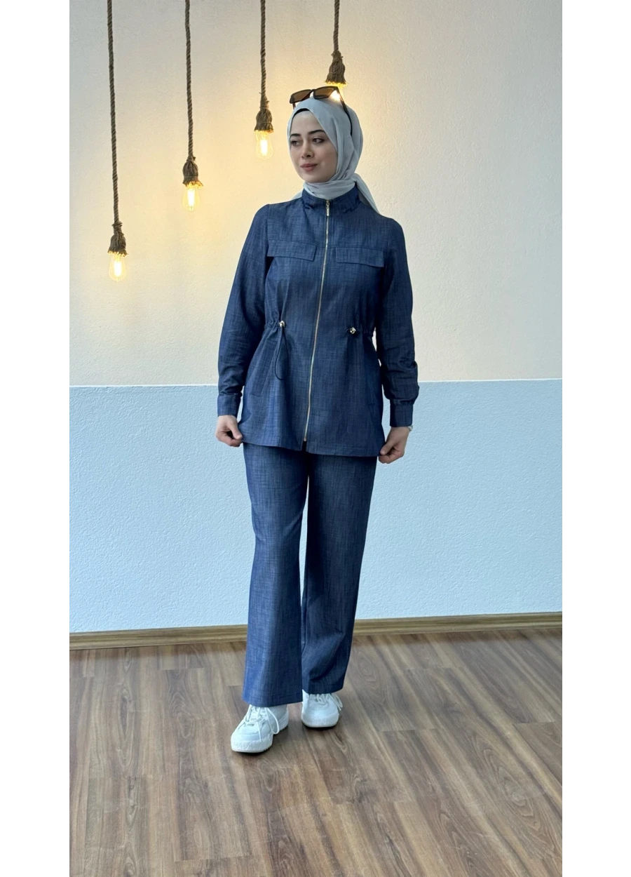 Esswaap Kot Görünümlü Tencel Kumaş Pantolonlu Takım 