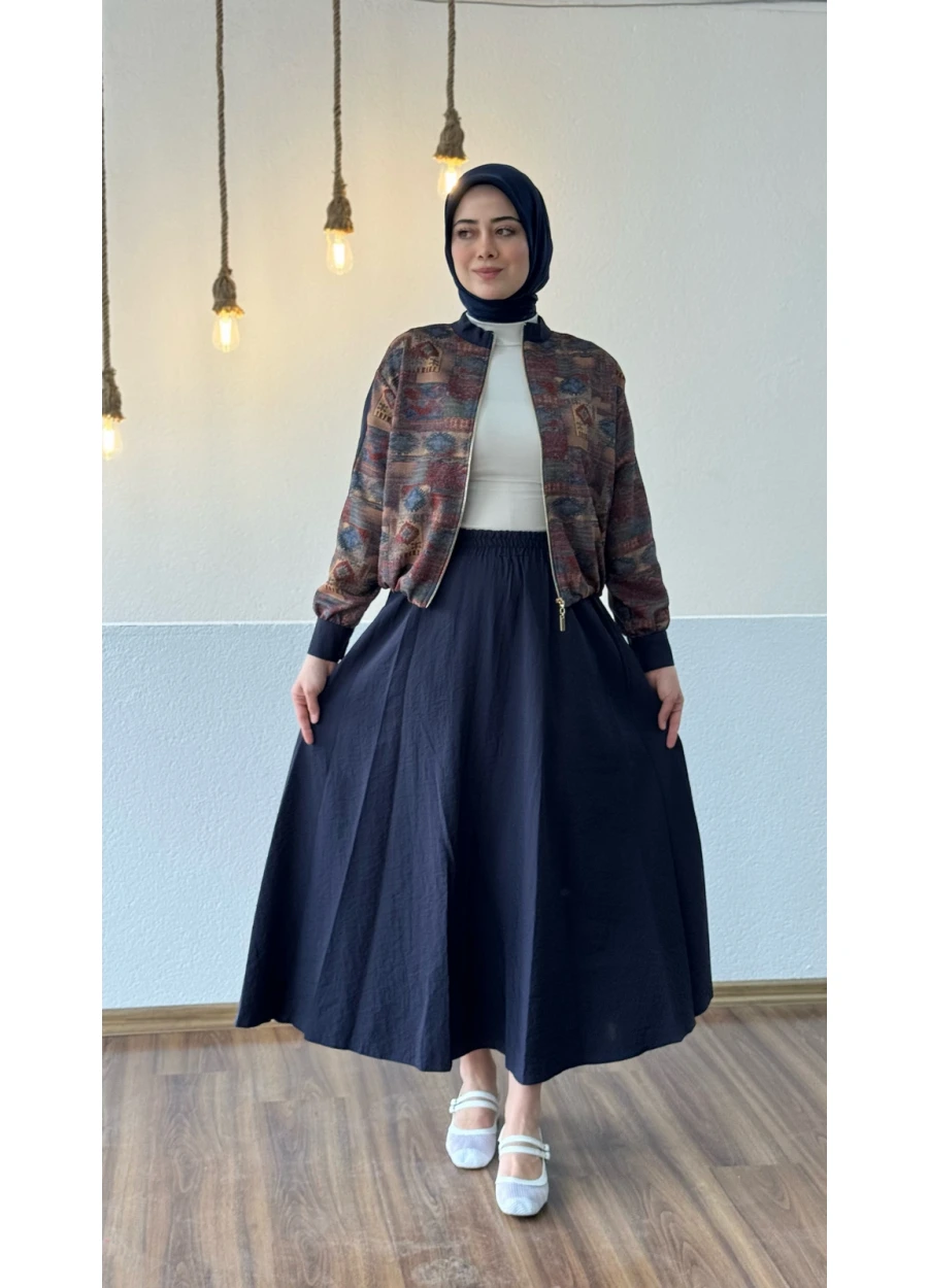 Marcha Desenli Ceket Etek Takım Lacivert