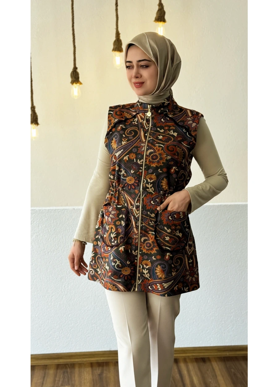 Marcha Şal Desenli Yelek  Kahverengi
